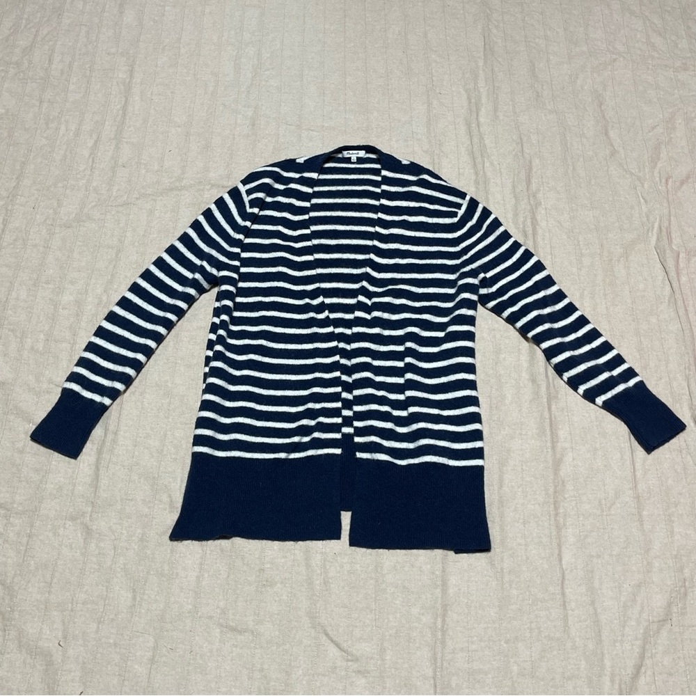 Madewell Cozy Walker Striped Cardigan Sweater Size Large Navy White Oversized